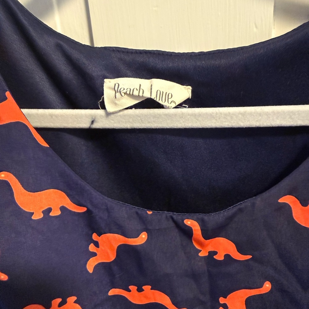 Modcloth by Peach Love Blue and Orange Dinosaur Print Dress - M - Picture 4 of 6